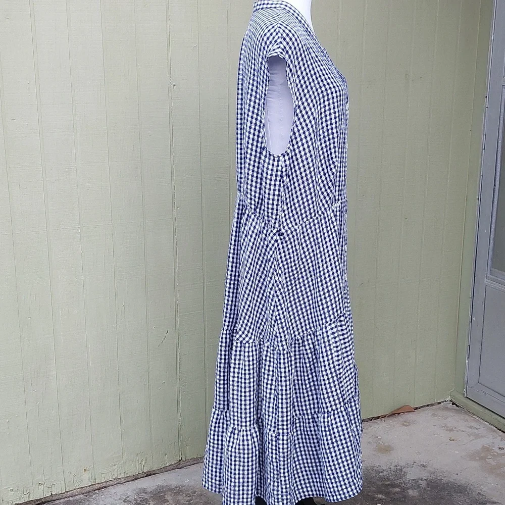 Melonie Blue and White Sleeveless Checkered Midi Dress Sz 20W - Picture 5 of 15